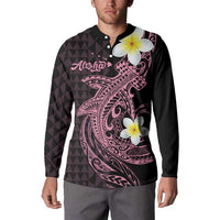 Aloha Hammerhead Shark Button Sweatshirt Vivacious Pink Hawaiian Kakau Tribal Tattoo