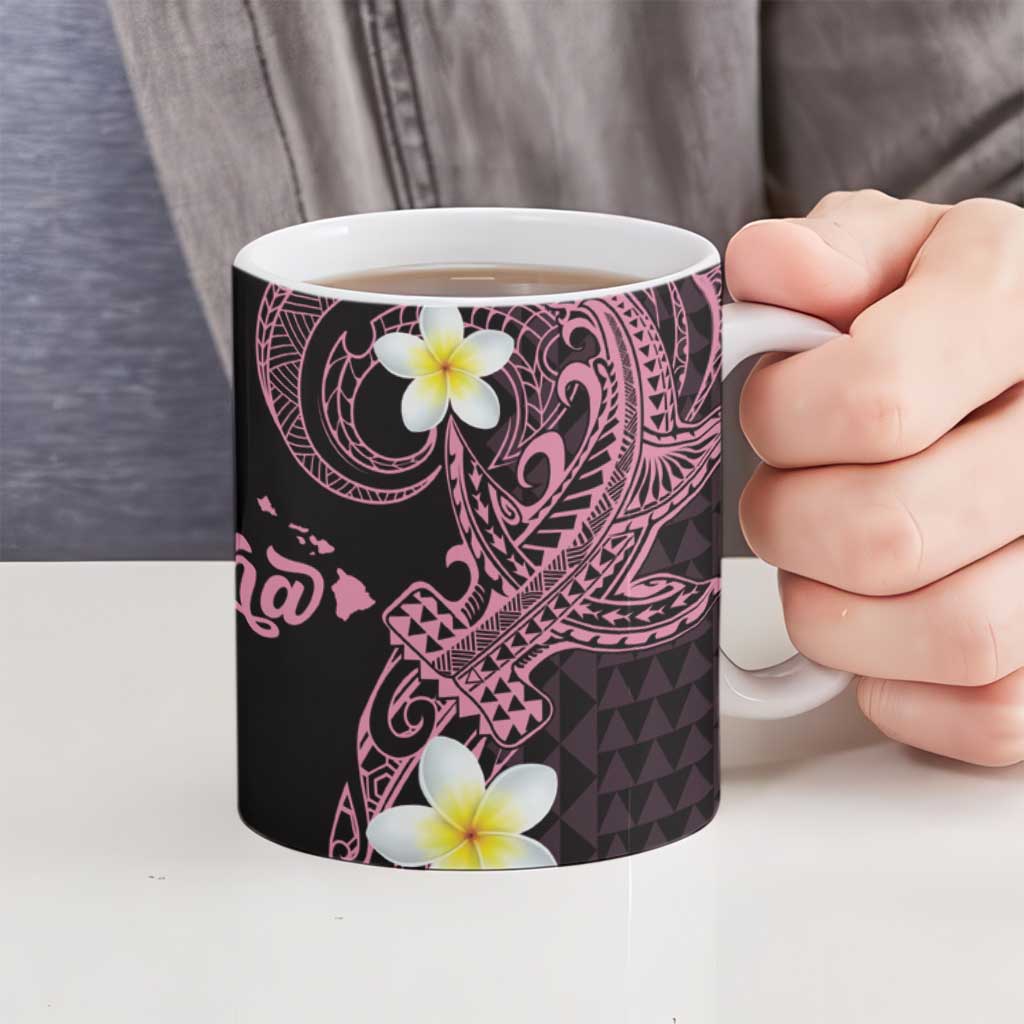 Aloha Hammerhead Shark Ceramic Mug Vivacious Pink Hawaiian Kakau Tribal Tattoo - Polynesian Pride
