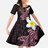 Aloha Hammerhead Shark Family Matching Off The Shoulder Long Sleeve Dress and Hawaiian Shirt Vivacious Pink Hawaiian Kakau Tribal Tattoo