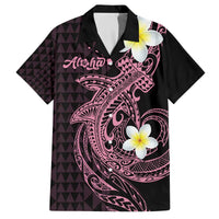 Aloha Hammerhead Shark Family Matching Off The Shoulder Long Sleeve Dress and Hawaiian Shirt Vivacious Pink Hawaiian Kakau Tribal Tattoo
