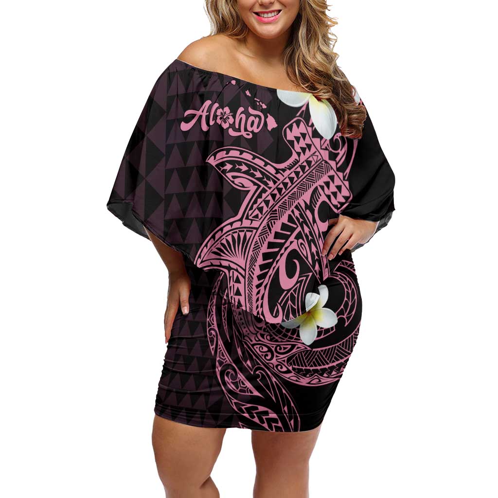 Aloha Hammerhead Shark Family Matching Off Shoulder Short Dress and Hawaiian Shirt Vivacious Pink Hawaiian Kakau Tribal Tattoo
