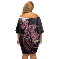 Aloha Hammerhead Shark Family Matching Off Shoulder Short Dress and Hawaiian Shirt Vivacious Pink Hawaiian Kakau Tribal Tattoo