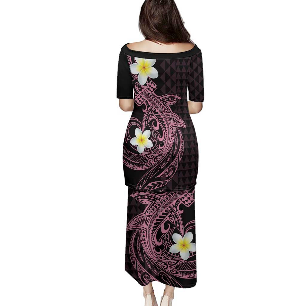 Aloha Hammerhead Shark Family Matching Puletasi and Hawaiian Shirt Vivacious Pink Hawaiian Kakau Tribal Tattoo