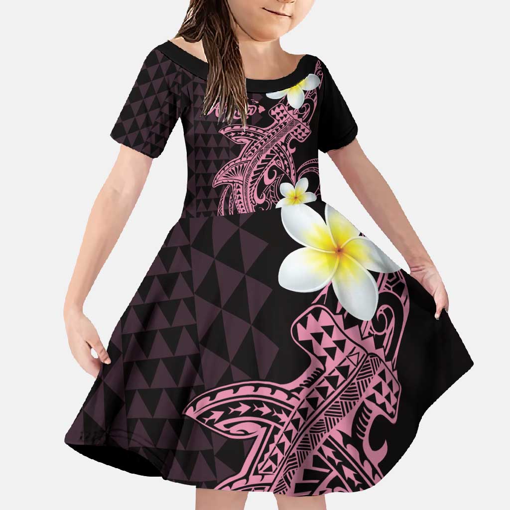 Aloha Hammerhead Shark Family Matching Short Sleeve Bodycon Dress and Hawaiian Shirt Vivacious Pink Hawaiian Kakau Tribal Tattoo