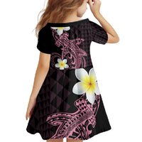 Aloha Hammerhead Shark Family Matching Short Sleeve Bodycon Dress and Hawaiian Shirt Vivacious Pink Hawaiian Kakau Tribal Tattoo