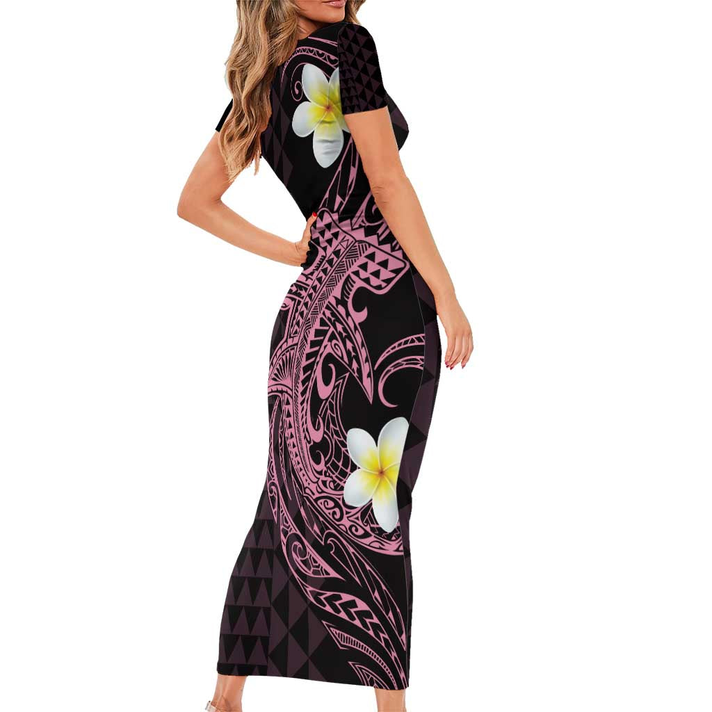 Aloha Hammerhead Shark Family Matching Short Sleeve Bodycon Dress and Hawaiian Shirt Vivacious Pink Hawaiian Kakau Tribal Tattoo