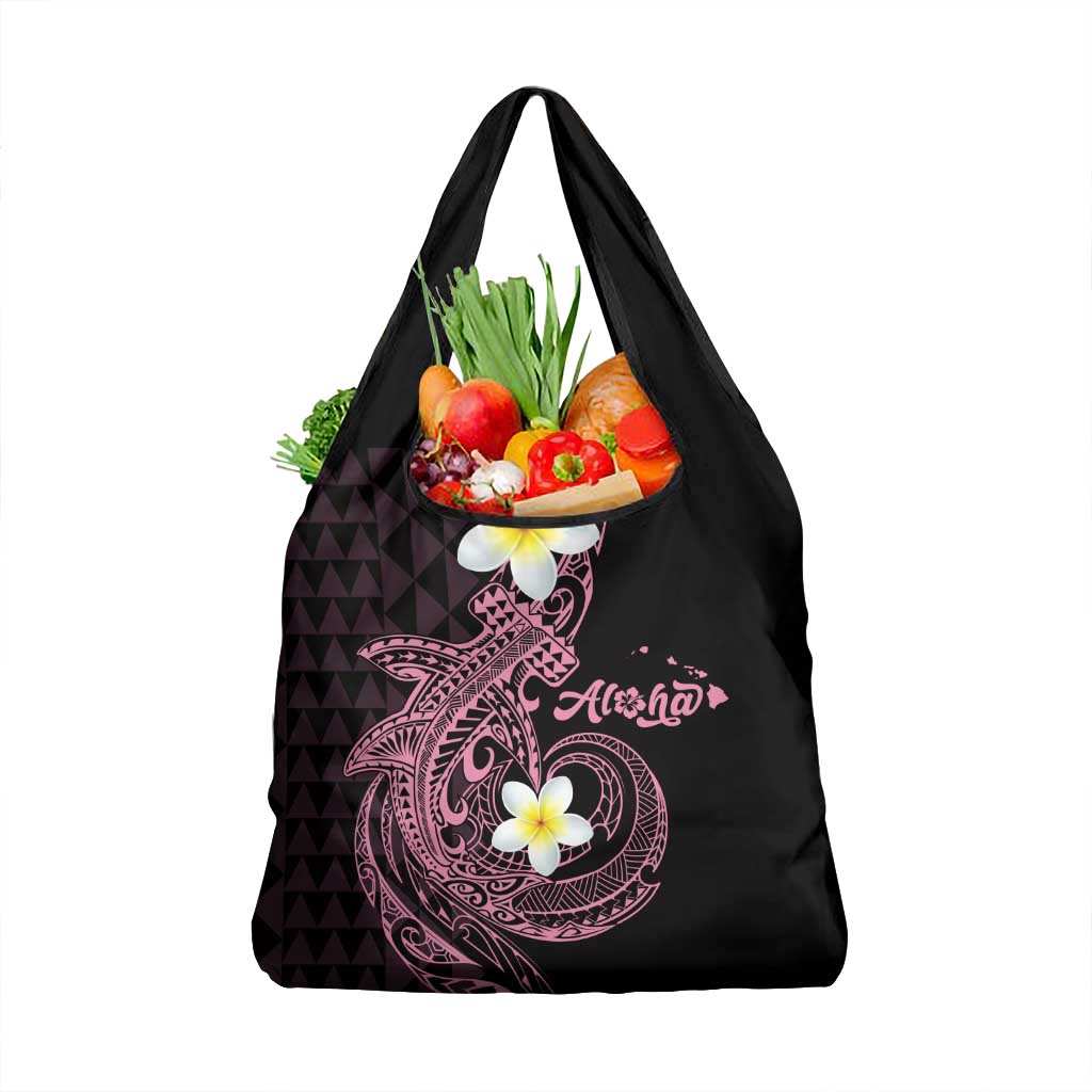 Aloha Hammerhead Shark Grocery Bag Vivacious Pink Hawaiian Kakau Tribal Tattoo