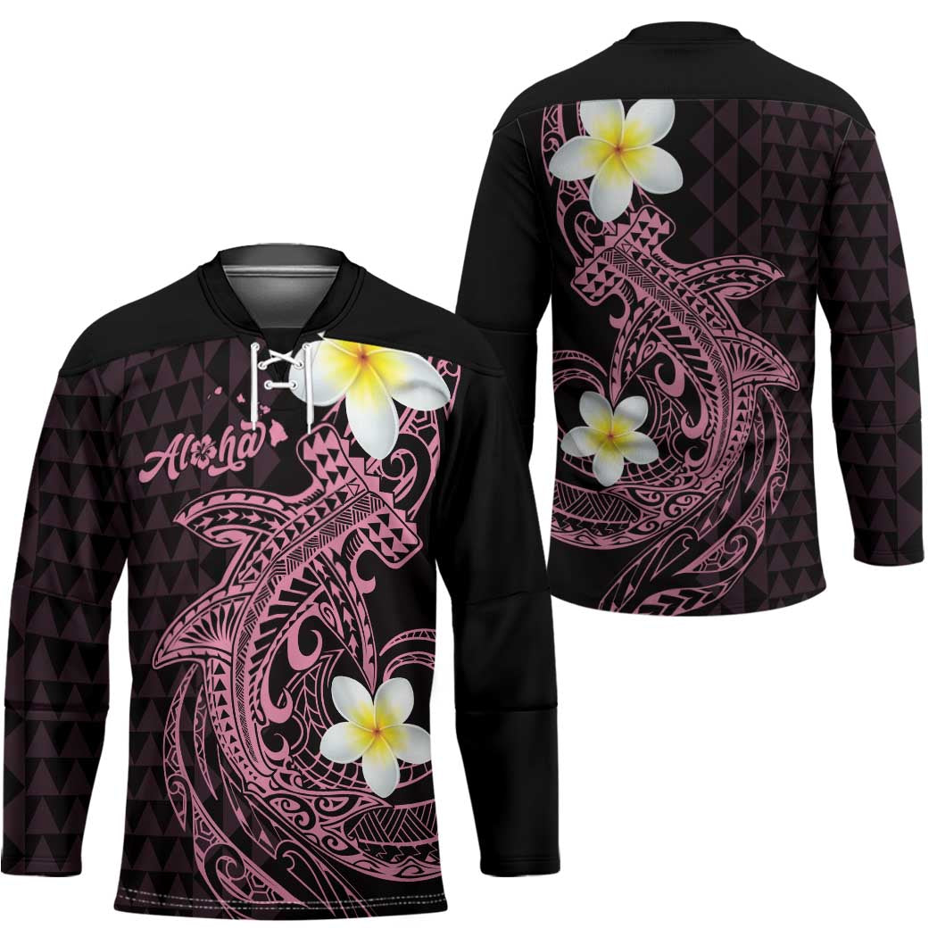 Aloha Hammerhead Shark Hockey Jersey Vivacious Pink Hawaiian Kakau Tribal Tattoo - Polynesian Pride