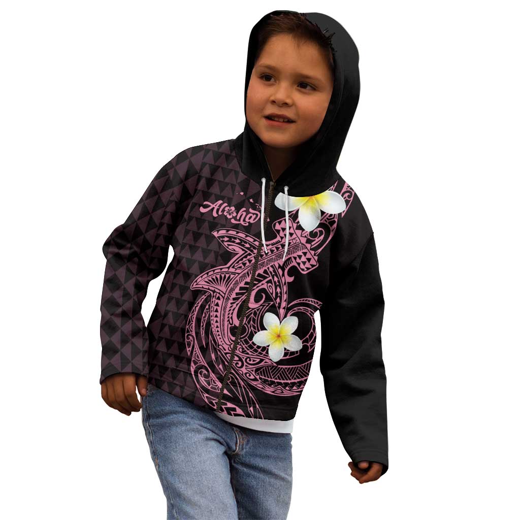 Aloha Hammerhead Shark Kid Hoodie Vivacious Pink Hawaiian Kakau Tribal Tattoo