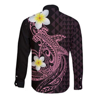 Aloha Hammerhead Shark Long Sleeve Button Shirt Vivacious Pink Hawaiian Kakau Tribal Tattoo