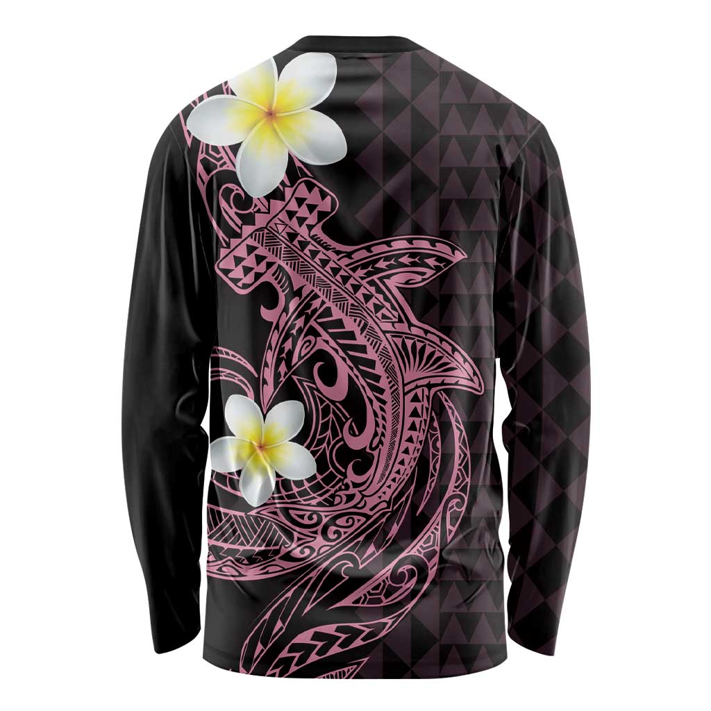 Aloha Hammerhead Shark Long Sleeve Shirt Vivacious Pink Hawaiian Kakau Tribal Tattoo