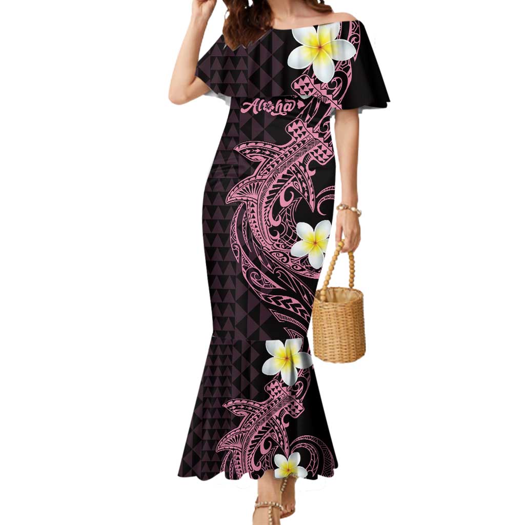 Aloha Hammerhead Shark Mermaid Dress Vivacious Pink Hawaiian Kakau Tribal Tattoo