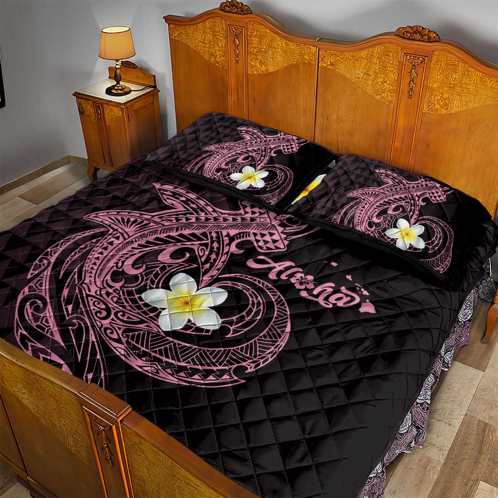 Aloha Hammerhead Shark Quilt Bed Set Vivacious Pink Hawaiian Kakau Tribal Tattoo