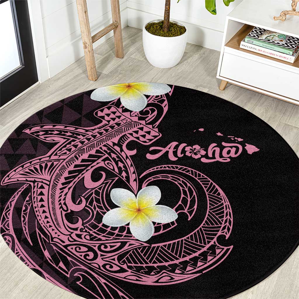 Aloha Hammerhead Shark Round Carpet Vivacious Pink Hawaiian Kakau Tribal Tattoo
