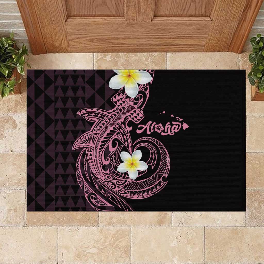 Aloha Hammerhead Shark Rubber Doormat Vivacious Pink Hawaiian Kakau Tribal Tattoo