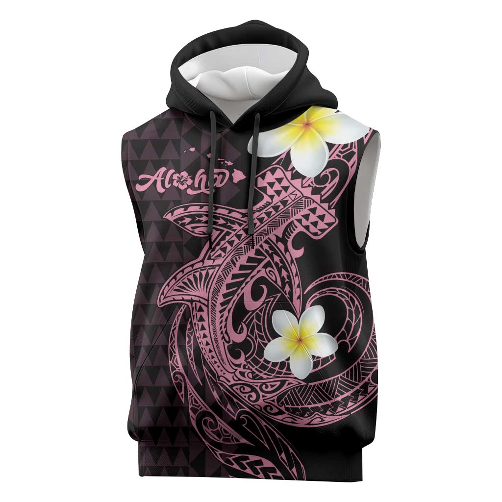 Aloha Hammerhead Shark Sleeveless Hoodie Vivacious Pink Hawaiian Kakau Tribal Tattoo - Polynesian Pride