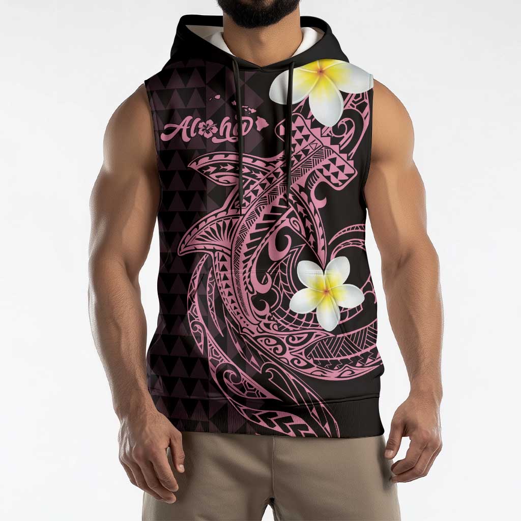 Aloha Hammerhead Shark Sleeveless Hoodie Vivacious Pink Hawaiian Kakau Tribal Tattoo - Polynesian Pride