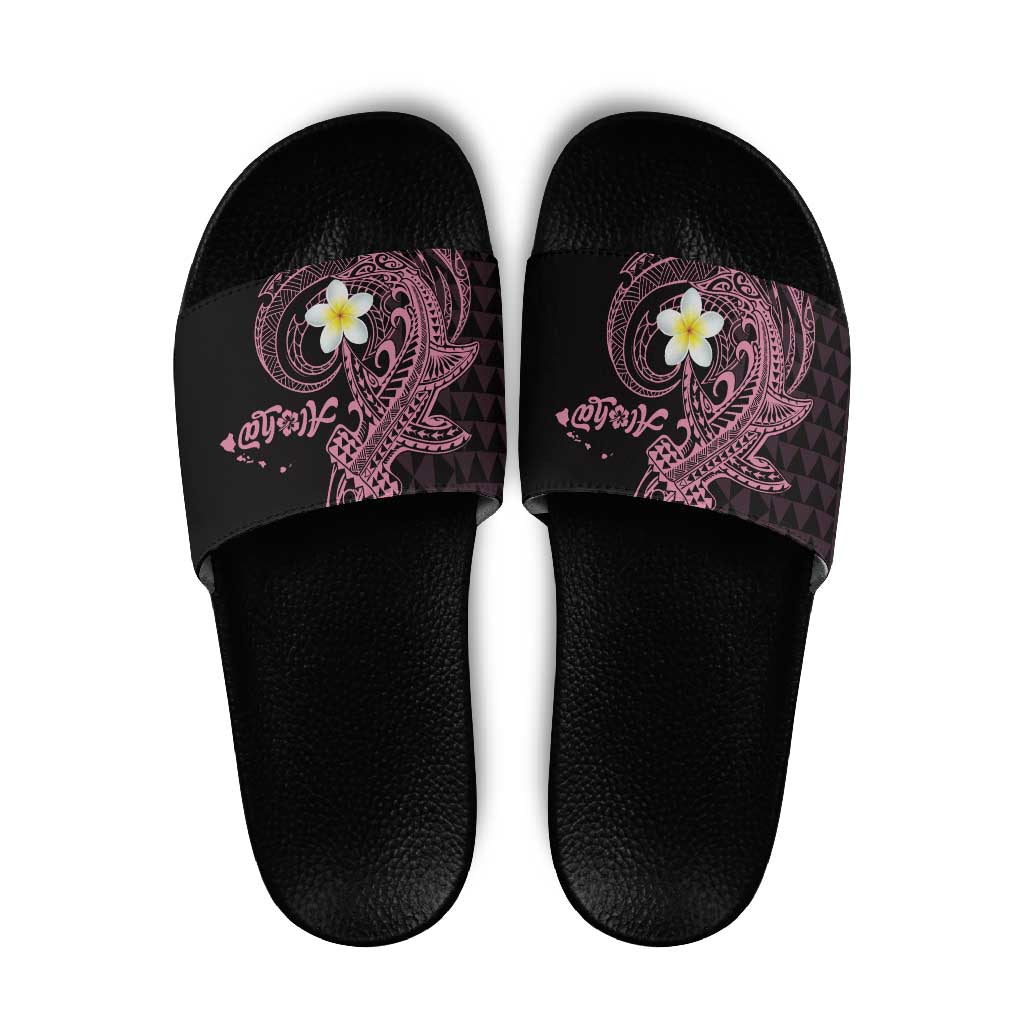 Aloha Hammerhead Shark Slide Sandals Vivacious Pink Hawaiian Kakau Tribal Tattoo - Polynesian Pride