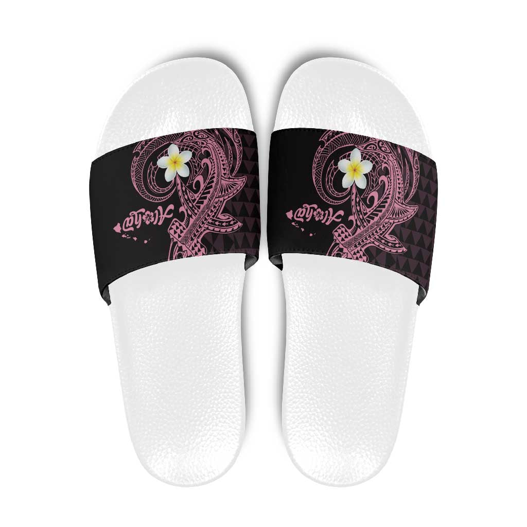 Aloha Hammerhead Shark Slide Sandals Vivacious Pink Hawaiian Kakau Tribal Tattoo - Polynesian Pride