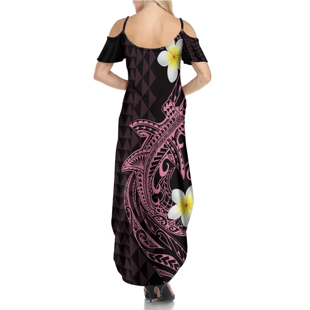 Aloha Hammerhead Shark Summer Maxi Dress Vivacious Pink Hawaiian Kakau Tribal Tattoo