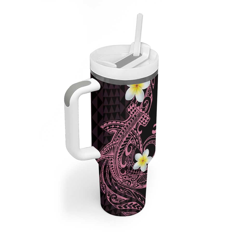 Aloha Hammerhead Shark Tumbler With Handle Vivacious Pink Hawaiian Kakau Tribal Tattoo