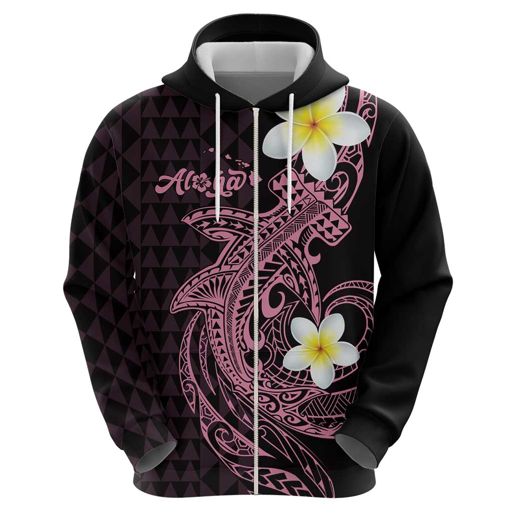 Aloha Hammerhead Shark Zip Hoodie Vivacious Pink Hawaiian Kakau Tribal Tattoo