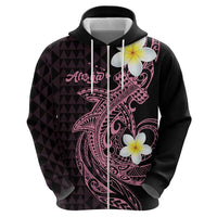 Aloha Hammerhead Shark Zip Hoodie Vivacious Pink Hawaiian Kakau Tribal Tattoo