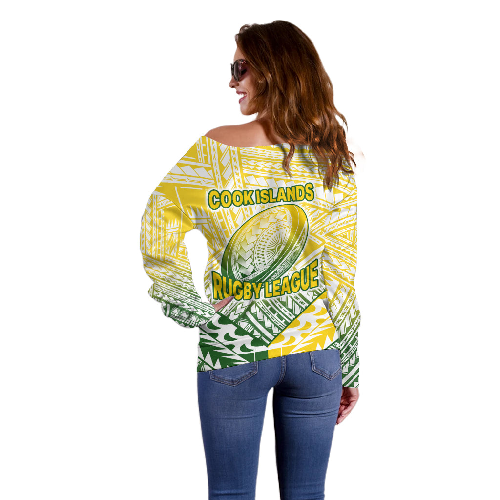 The Kuki's Cook Islands Rugby Off Shoulder Sweater Be Unique Vibe White LT9 - Polynesian Pride