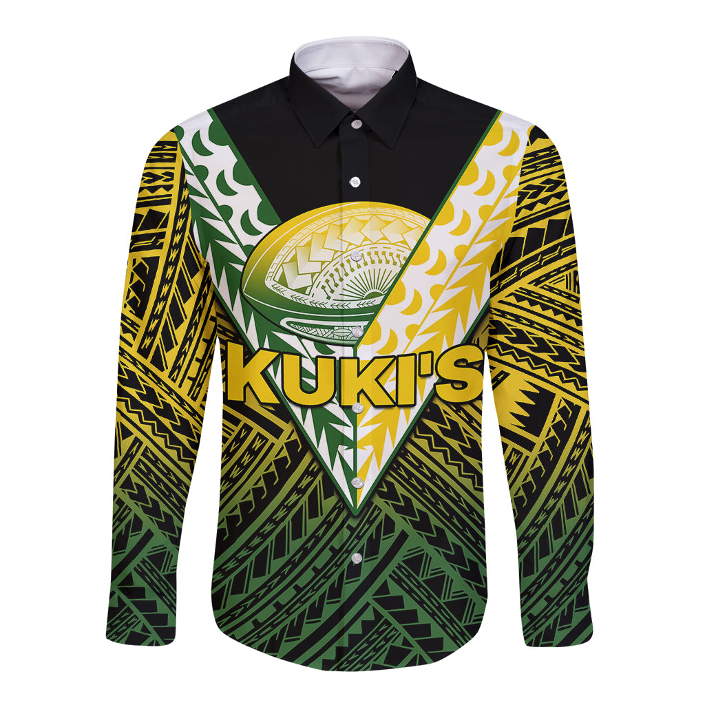 The Kuki's Cook Islands Rugby Long Sleeve Button Shirt Be Unique Vibe Black LT9 Unisex Black - Polynesian Pride