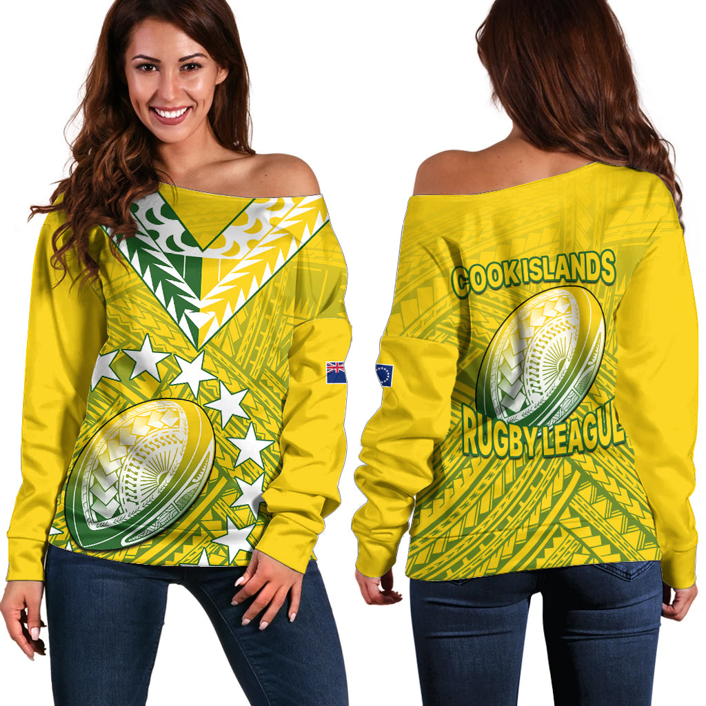 The Kuki's Cook Islands Rugby Off Shoulder Sweater Be Unique Vibe Yellow LT9 Women Yellow - Polynesian Pride