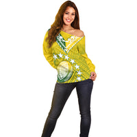 The Kuki's Cook Islands Rugby Off Shoulder Sweater Be Unique Vibe Yellow LT9 - Polynesian Pride