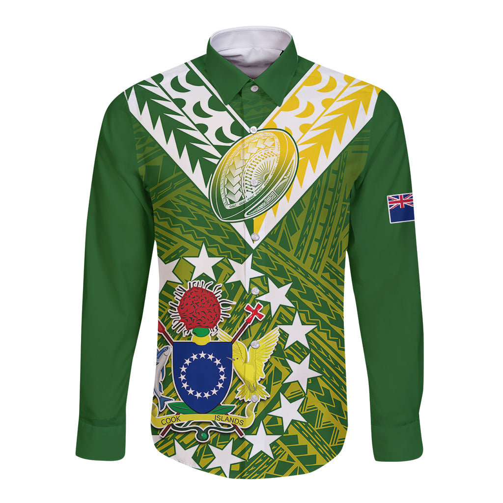 The Kuki's Cook Islands Rugby Long Sleeve Button Shirt Be Unique Vibe Green LT9 Unisex Green - Polynesian Pride