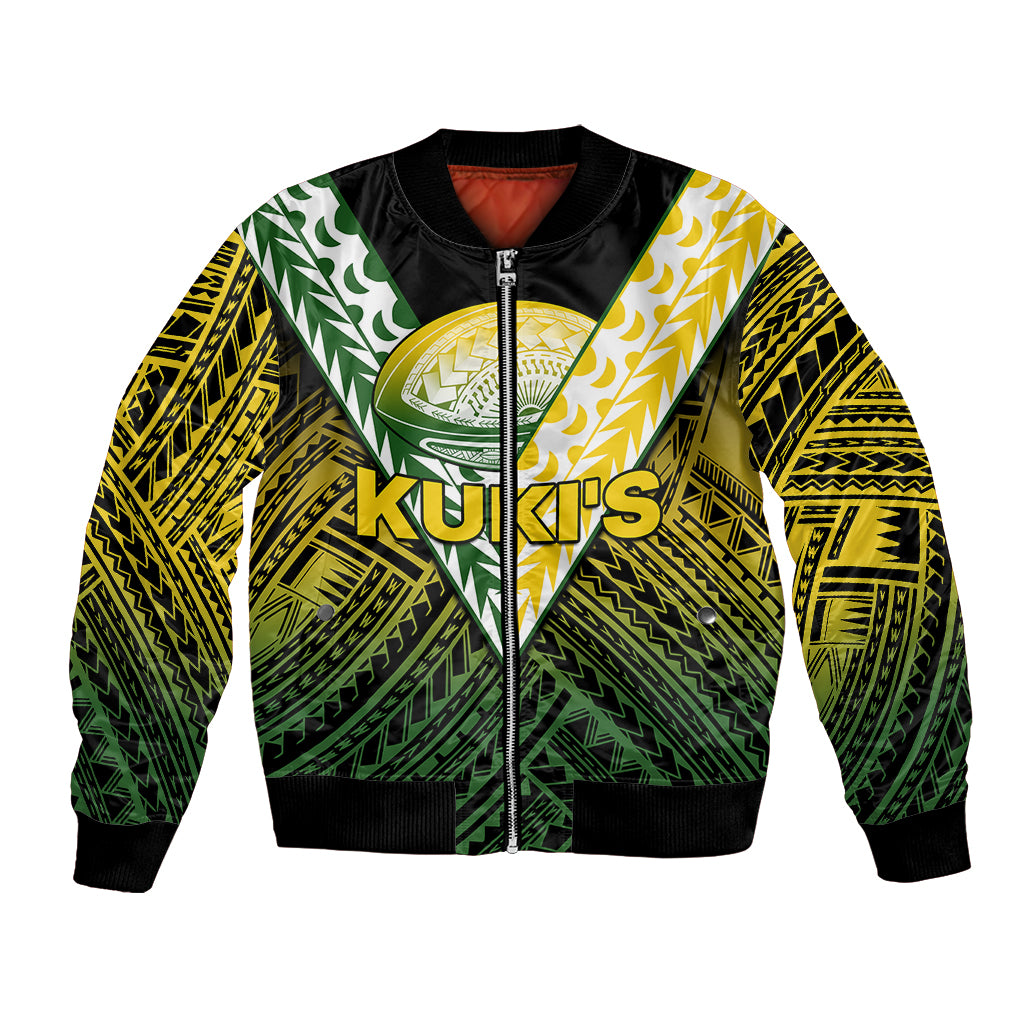 (Custom Text And Number) The Kuki's Cook Islands Rugby Bomber Jacket Be Unique Vibe Black LT9 Unisex Black - Polynesian Pride