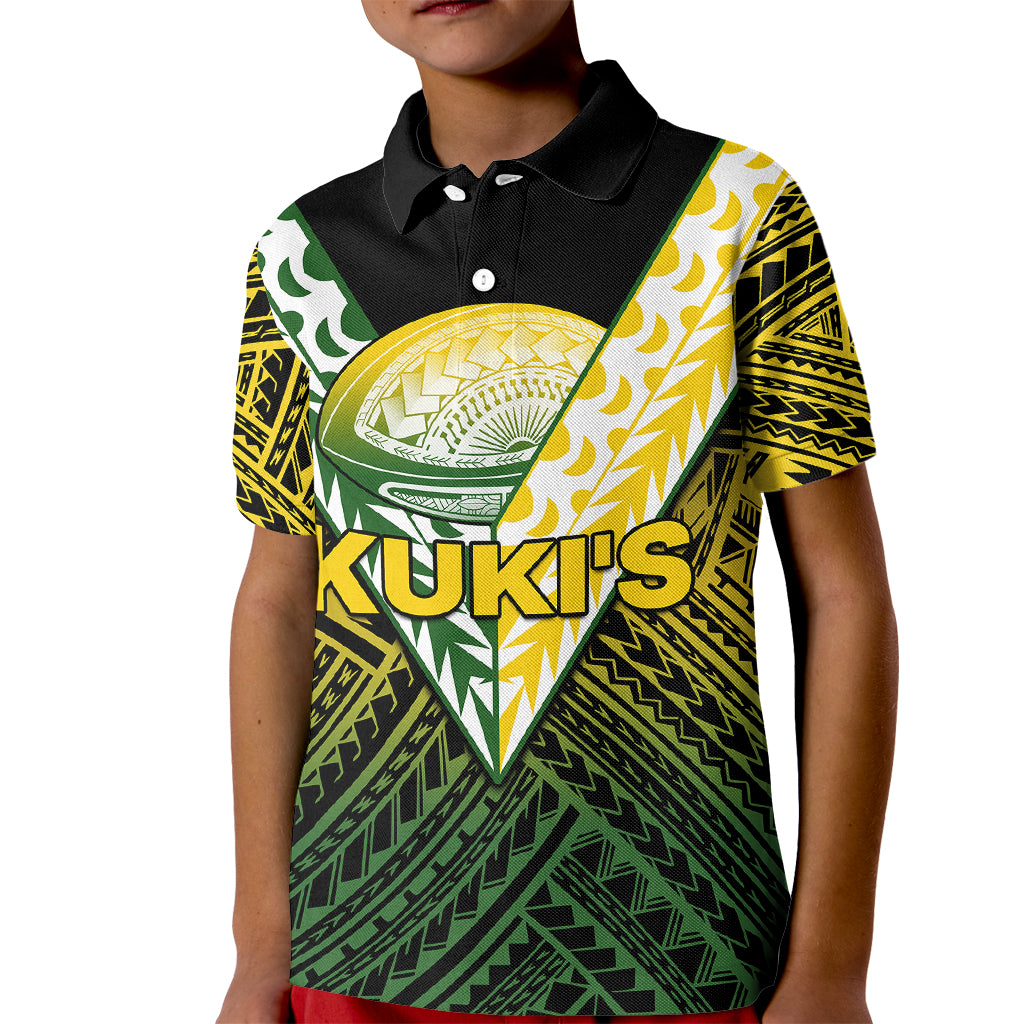 (Custom Text And Number) The Kuki's Cook Islands Rugby Kid Polo Shirt Be Unique Vibe Black LT9 Kid Black - Polynesian Pride