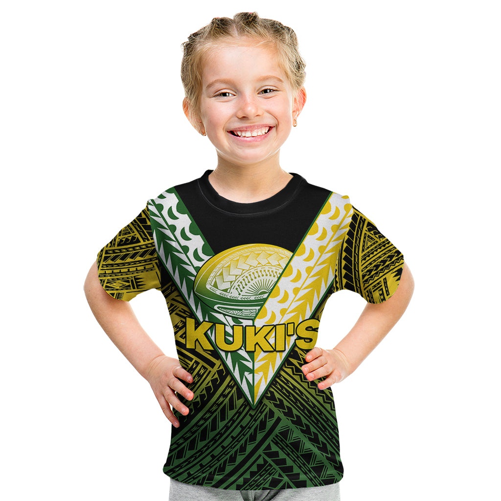 (Custom Text And Number) The Kuki's Cook Islands Rugby Kid T Shirt Be Unique Vibe Black LT9 Black - Polynesian Pride