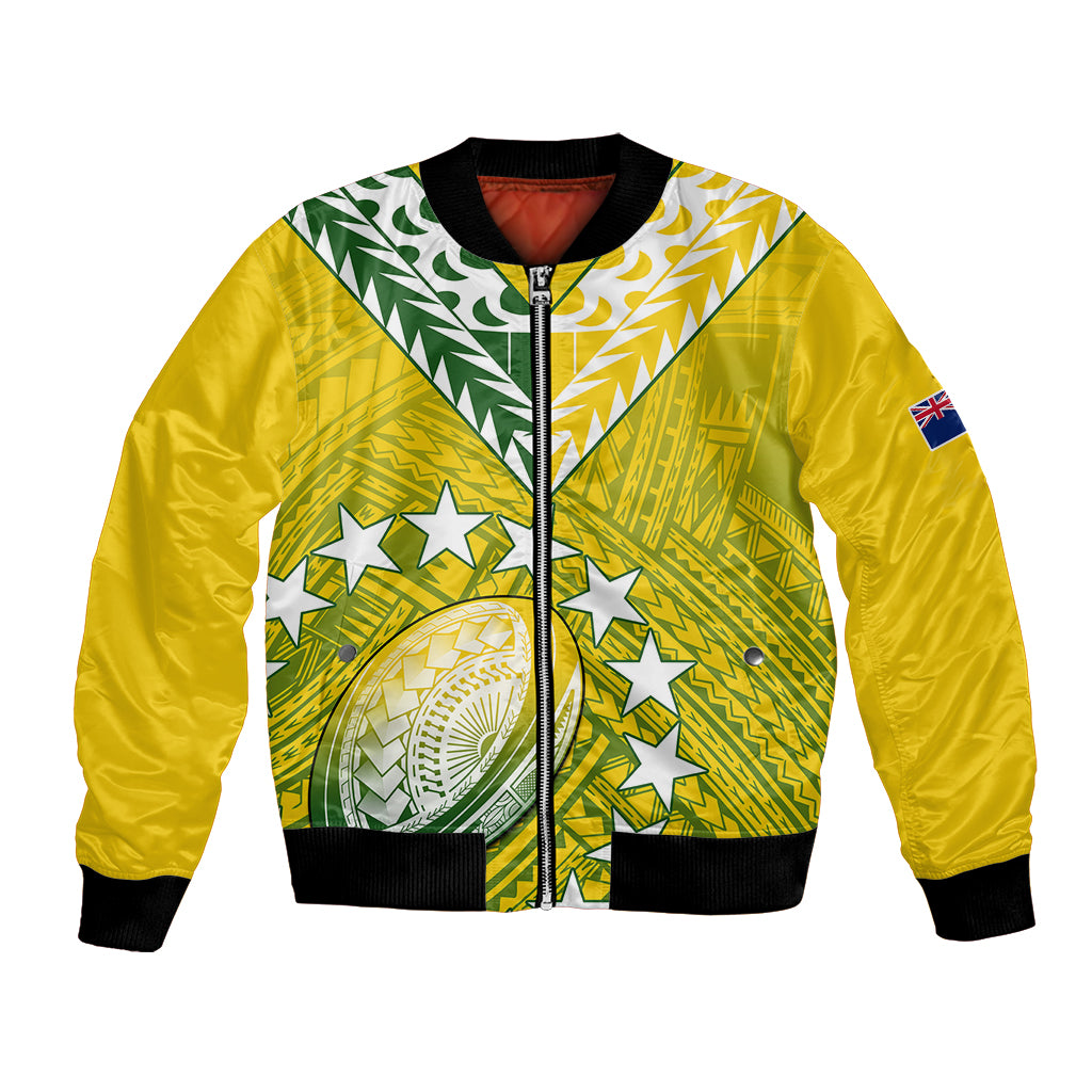 (Custom Text And Number) The Kuki's Cook Islands Rugby Bomber Jacket Be Unique Vibe Yellow LT9 Unisex Yellow - Polynesian Pride