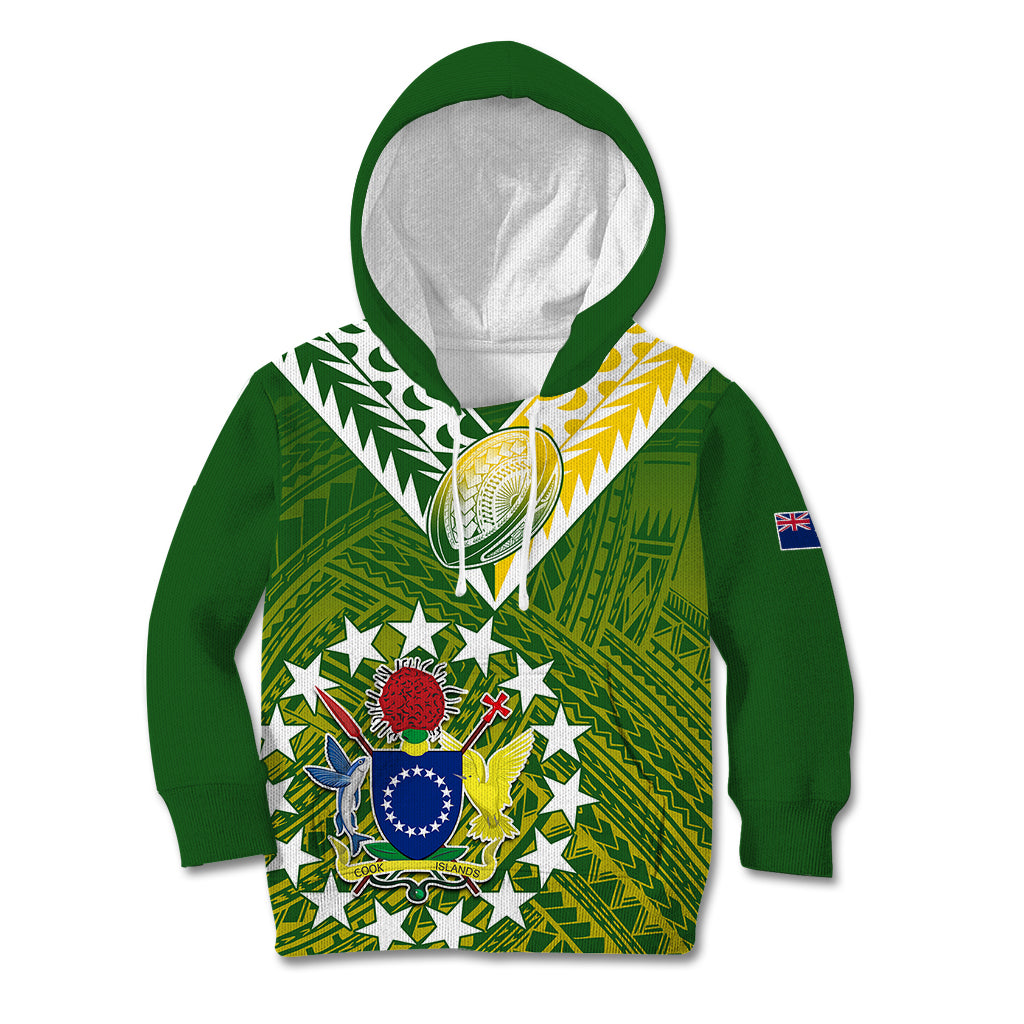 (Custom Text And Number) The Kuki's Cook Islands Rugby Kid Hoodie Be Unique Vibe Green LT9 Green - Polynesian Pride