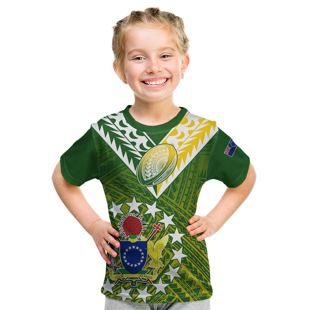 (Custom Text And Number) The Kuki's Cook Islands Rugby Kid T Shirt Be Unique Vibe Green LT9 Green - Polynesian Pride