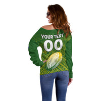 (Custom Text And Number) The Kuki's Cook Islands Rugby Off Shoulder Sweater Be Unique Vibe Green LT9 - Polynesian Pride