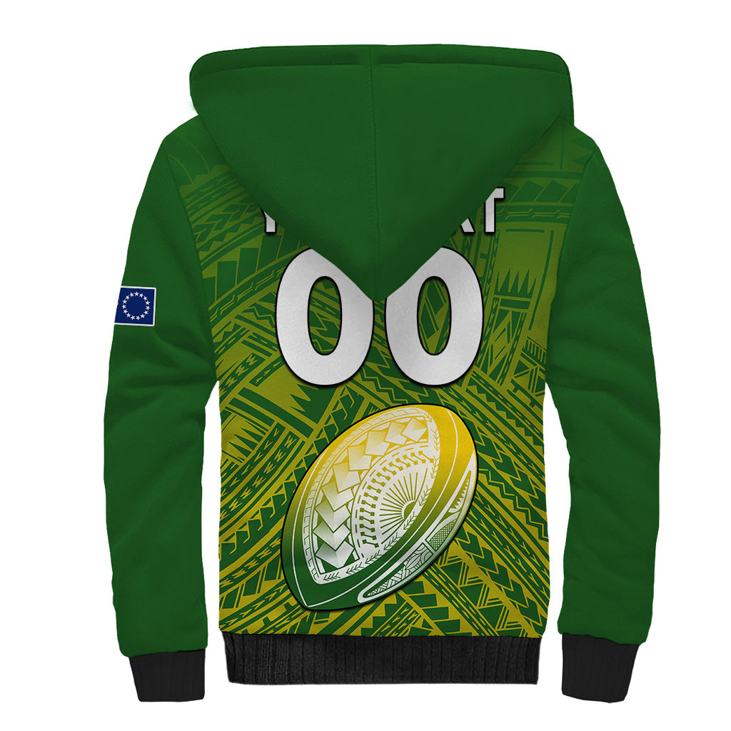 (Custom Text And Number) The Kuki's Cook Islands Rugby Sherpa Hoodie Be Unique Vibe Green LT9 - Polynesian Pride