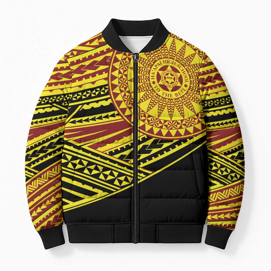 Personalised Tonga Ha apai High School Bomber Puffer Jacket Ngatu Fonulei Pattern - Polynesian Pride