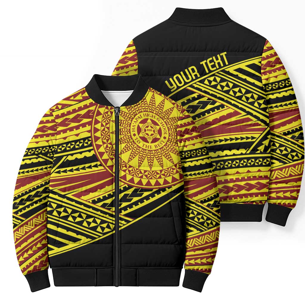 Personalised Tonga Ha apai High School Bomber Puffer Jacket Ngatu Fonulei Pattern - Polynesian Pride