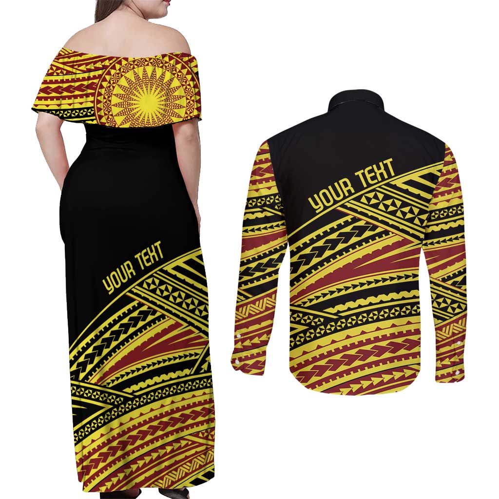 Personalised Tonga Ha apai High School Couples Matching Off Shoulder Maxi Dress and Long Sleeve Button Shirt Ngatu Fonulei Pattern