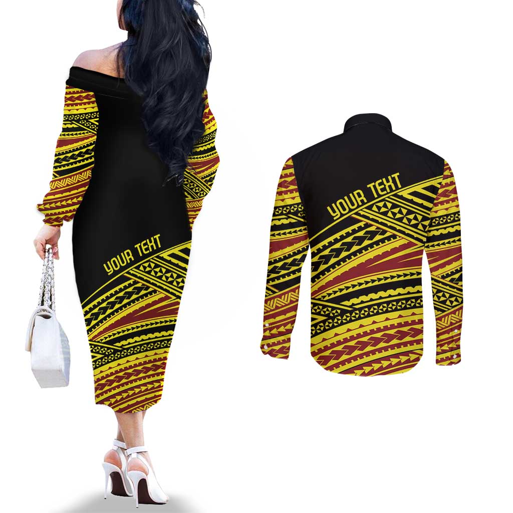 Personalised Tonga Ha apai High School Couples Matching Off The Shoulder Long Sleeve Dress and Long Sleeve Button Shirt Ngatu Fonulei Pattern