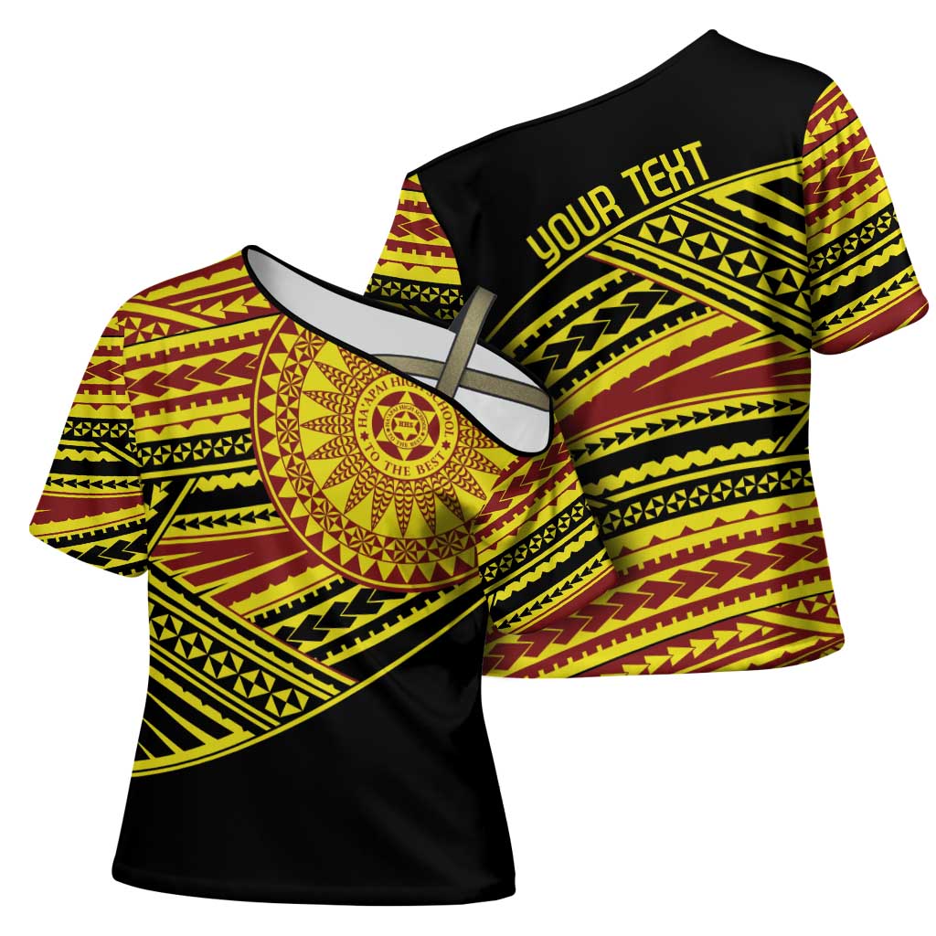 Personalised Tonga Ha apai High School Cross Shoulder Shirt Ngatu Fonulei Pattern - Polynesian Pride