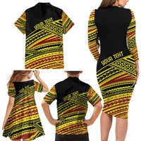 Personalised Tonga Ha apai High School Family Matching Long Sleeve Bodycon Dress and Hawaiian Shirt Ngatu Fonulei Pattern