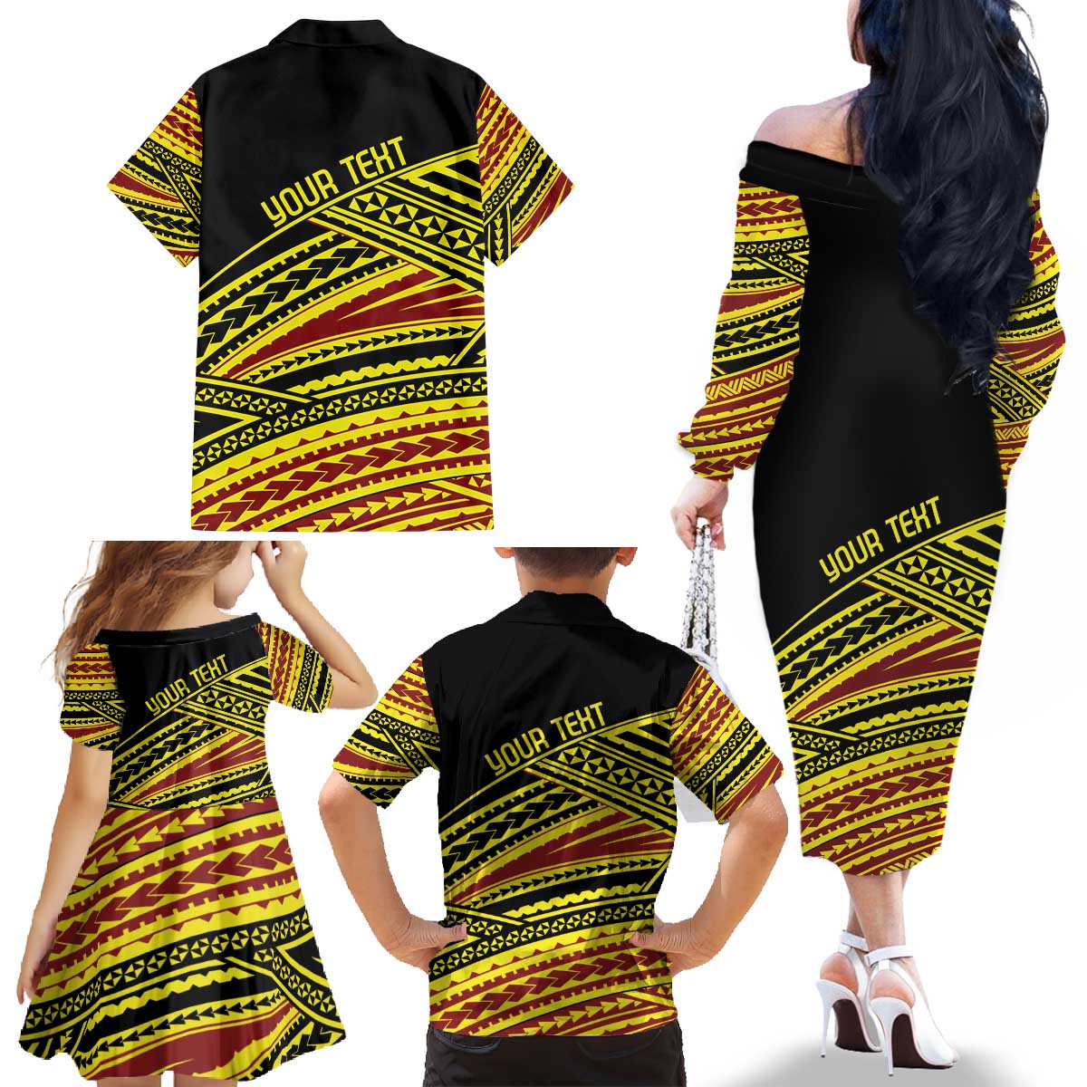 Personalised Tonga Ha apai High School Family Matching Off The Shoulder Long Sleeve Dress and Hawaiian Shirt Ngatu Fonulei Pattern