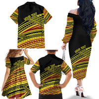 Personalised Tonga Ha apai High School Family Matching Off The Shoulder Long Sleeve Dress and Hawaiian Shirt Ngatu Fonulei Pattern