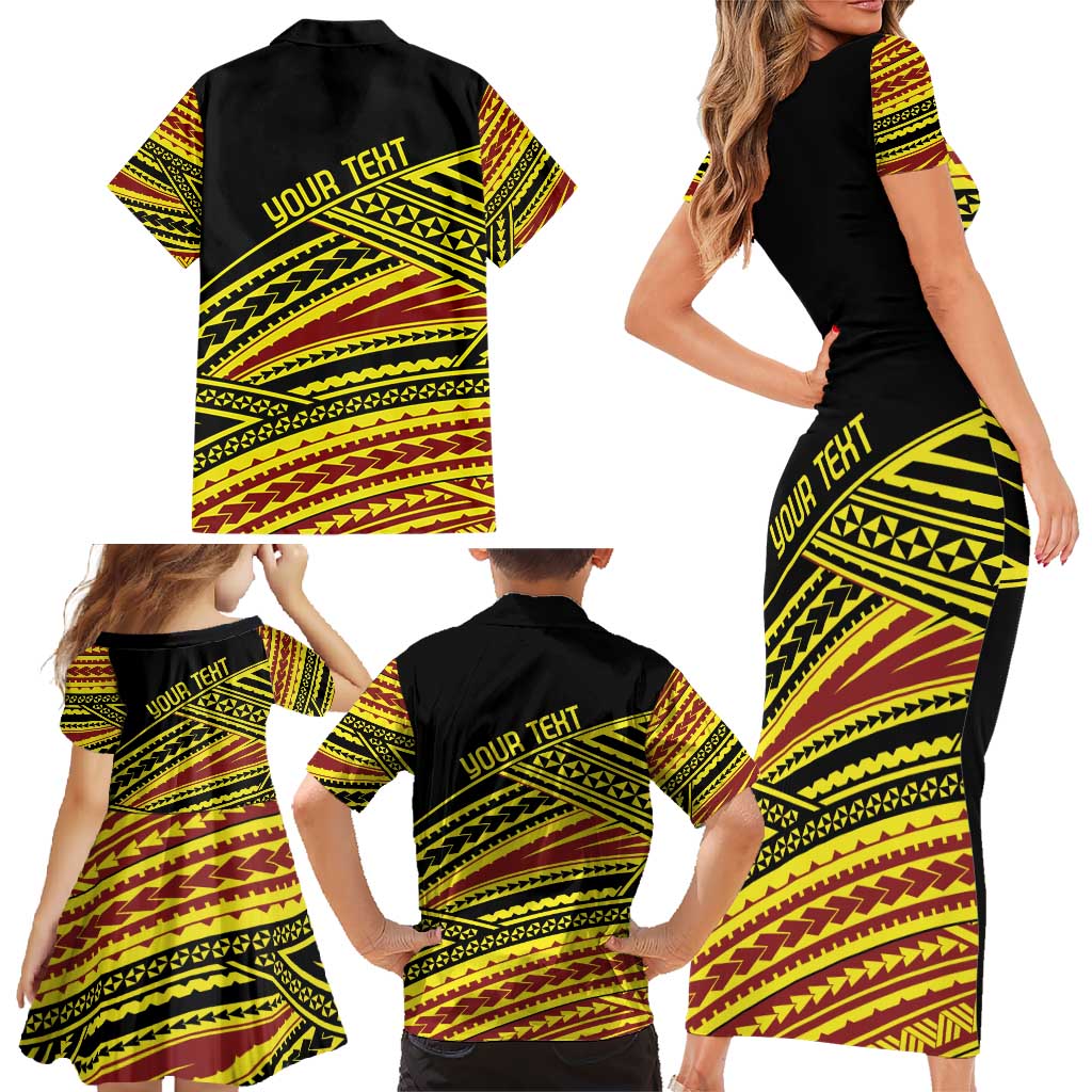 Personalised Tonga Ha apai High School Family Matching Short Sleeve Bodycon Dress and Hawaiian Shirt Ngatu Fonulei Pattern
