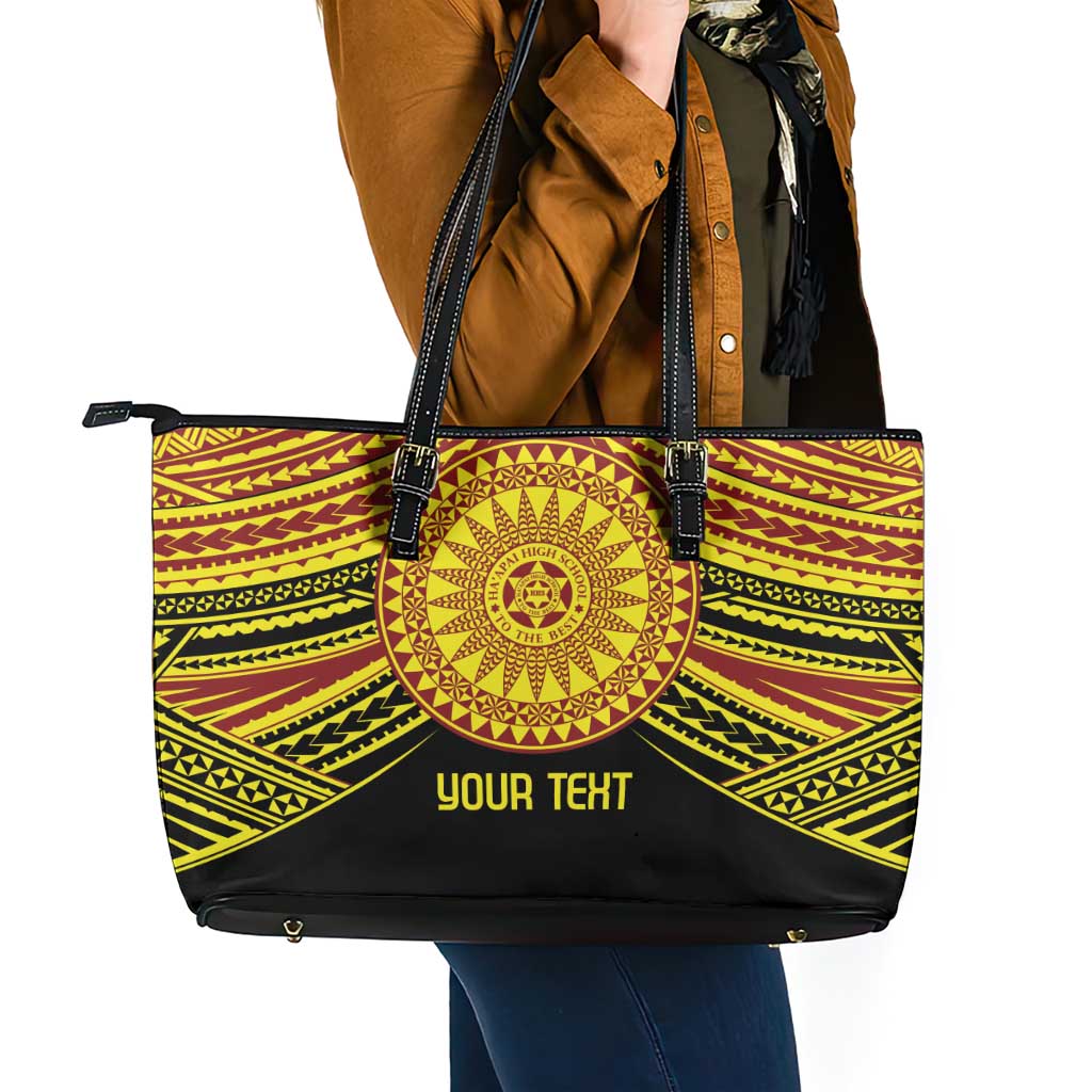 Personalised Tonga Ha apai High School Leather Tote Bag Ngatu Fonulei Pattern